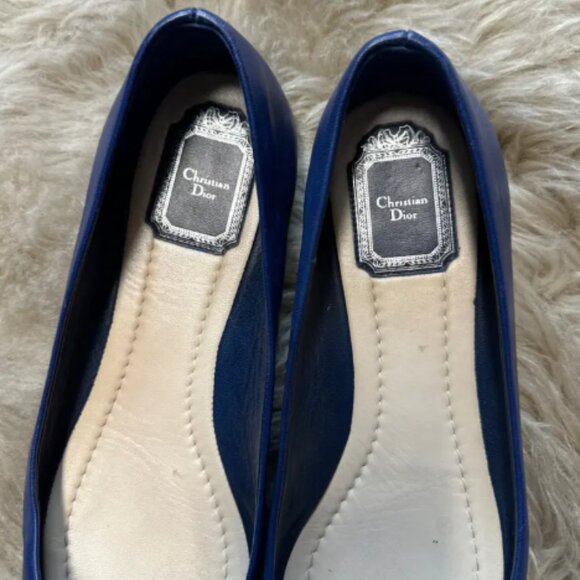 Christian Dior Blue Leather Flats With Pointed Metal Cap Toe size 39 - Picture 4 of 8